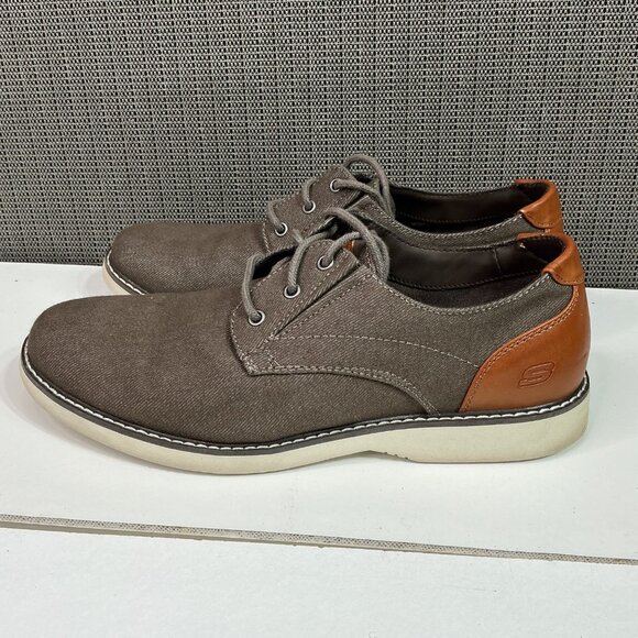 SKECHERS, Men's Size 8.5 Parton-Wilcon Canvas Oxford Tan And Brown Shoe - Picture 1 of 8